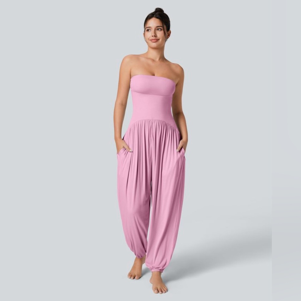 Halara Pink Strapless Tube Backless Jumpsuit Women’s L